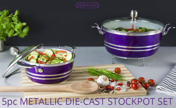 SQ DIE-CAST STOCK POT 5SET WITH TEMPERED GLASS LID