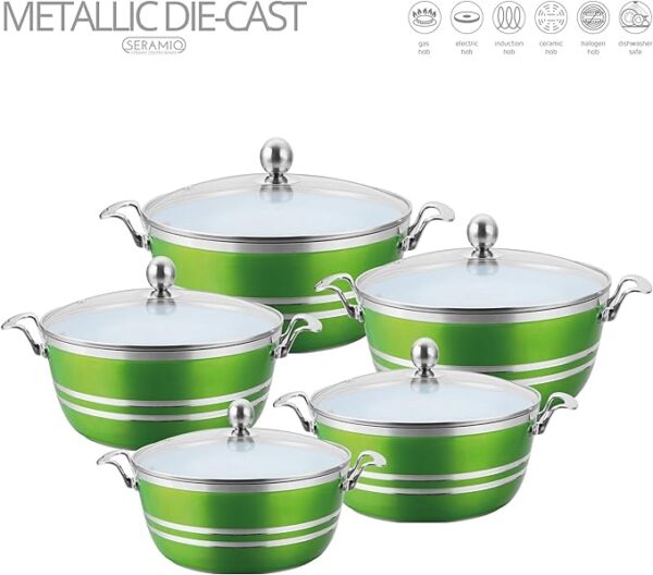 SQ DIE-CAST STOCK POT 5SET WITH TEMPERED GLASS LID