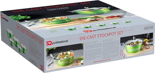 SQ DIE-CAST STOCK POT 5SET WITH TEMPERED GLASS LID
