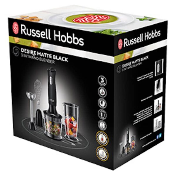 RUSSELL HOBBS DESIRE MATTE BLACK  3 IN 1 HAND BLENDER