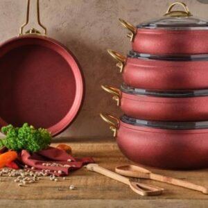 OMS GRANITE NON STICK COOKWARE WITH TEMPERED GLASS LID SET