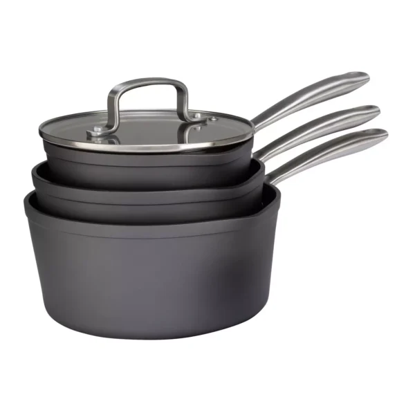 Habitat 3 Piece Hard Anodised Aluminium Saucepan Set