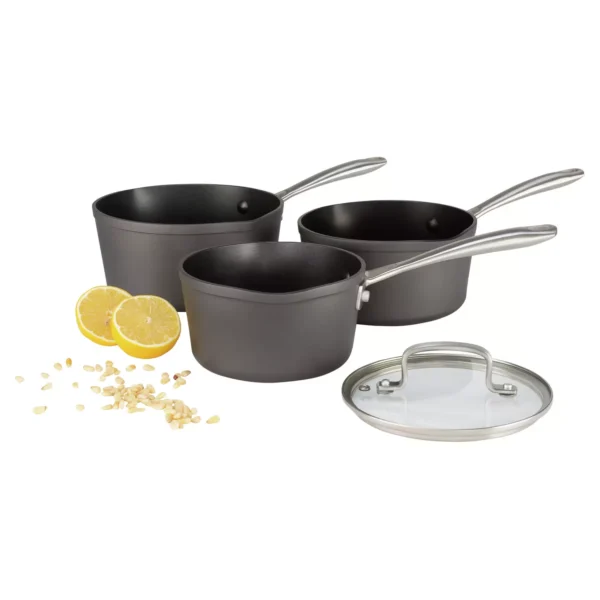 Habitat 3 Piece Hard Anodised Aluminium Saucepan Set